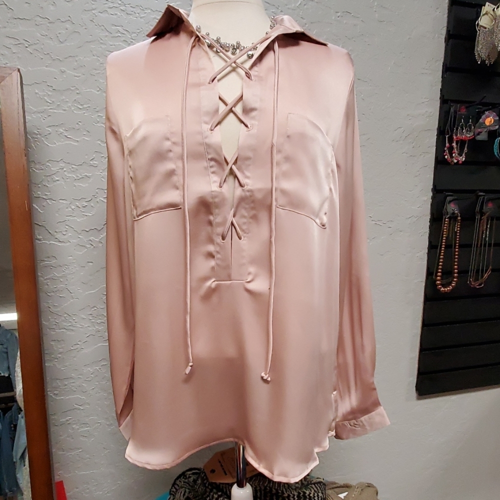 Silky lace-up blouse